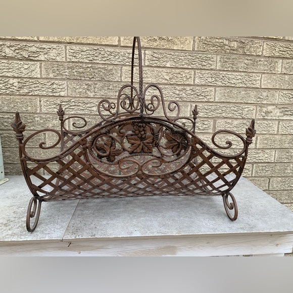 Mid 20th Century Spanish Ornate Iron Fire Log Basket